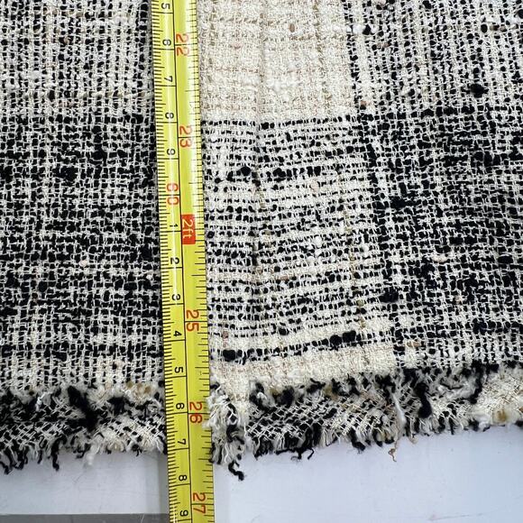 The Fold London Tweed Pencil Skirt Fringe Plaid Ivory Black - Picture 6 of 7